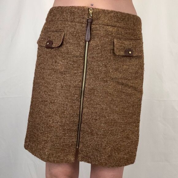 Vittadini Women's Wool Boucle Woven Tweed Skirt 10 Gold Brown Yellow Full Zipper - Picture 1 of 14